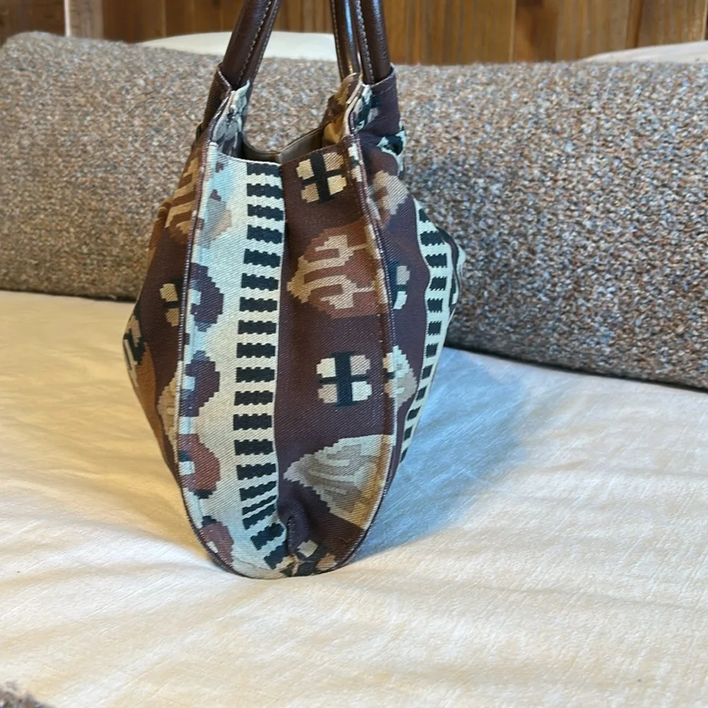 Vintage Southwestern Tribal Print Canvas Circle Handle Purse - Picture 2 of 11